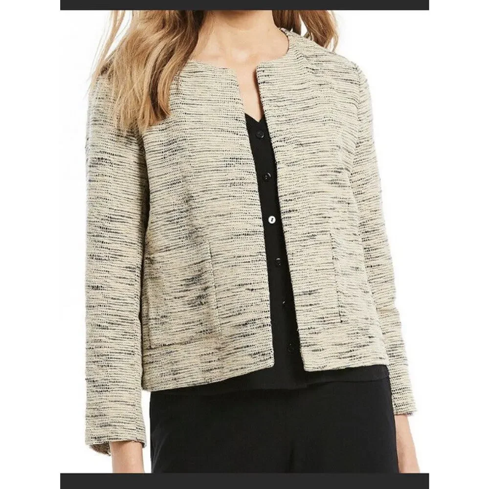 Eileen Fisher‎ Size XS Open Cardigan Jacket Cotton Natural Woven Crop
